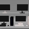 Modern Computer Monitors With Desktop PC Towers Keyboards And Mice Setup 3d model