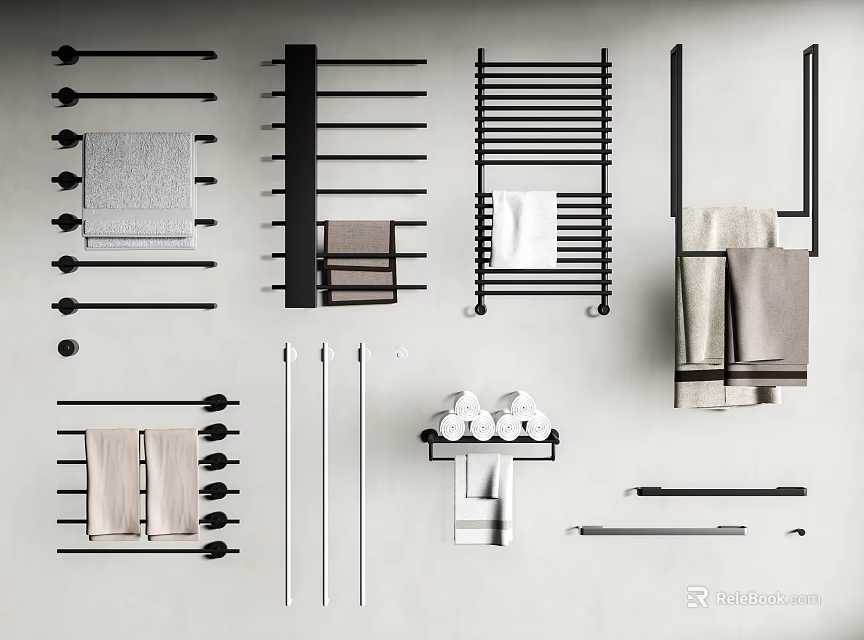 Bathroom Racks With Towel Bars Multi Tier Shelves And Toilet Paper Holders 3d model 