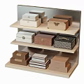 Decorative Ornament Set With Multi Tiered Wooden Display Shelf And Various Designed Boxes