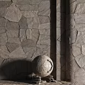 Natural Gray Stone Pavement With Irregular Slabs And Ornate Carved Sculpture