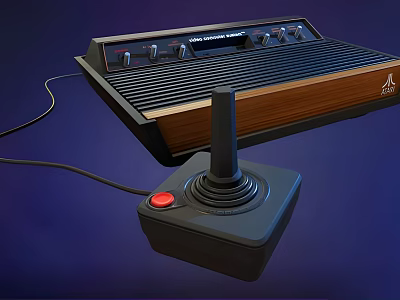 Vintage Retro Game Console With Wooden Panel Joystick And Control Buttons 3d model