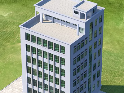 Multi story Modern Office Building With Large Windows Light Colored Exterior And Green Grass Surroundings 3d model