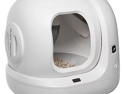 White Enclosed Cat Litter Box With Dome Shape Round Entrance And Interior Litter 3d model