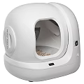 White Enclosed Cat Litter Box With Dome Shape Round Entrance And Interior Litter