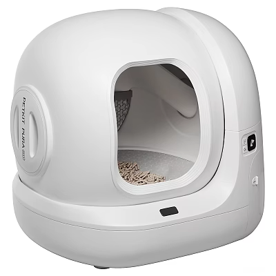 White Enclosed Cat Litter Box With Dome Shape Round Entrance And Interior Litter 3d model
