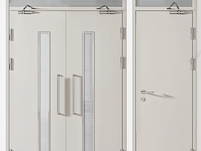 Modern White Double And Single Doors With Glass Panels And Metal Handles 3d model