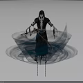 Mystical Black Hooded Skeleton Figure With Sword And Blue Energy Swirls Platform