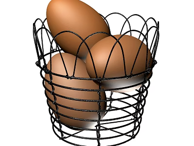 Brown Eggs Arranged in a Black Wire Basket for Fresh Food 3d model