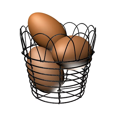 Brown Eggs Arranged in a Black Wire Basket for Fresh Food 3d model