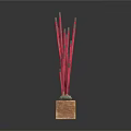 Decorative Wooden Incense Holder With Multiple Red Incense Sticks And Carvings