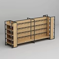 Wooden Layered Display Shelves With Black Metal Frames For Retail Store