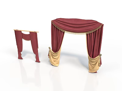 Red Gold Stage Curtain Decorations With Draped Fabric And Trim 3d model