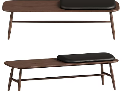 Modern Wooden Bench With Black Cushion And Sleek Leg Structure Design 3d model