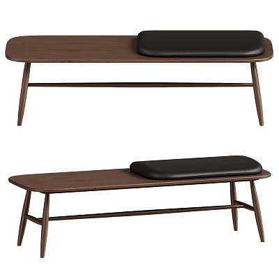 Modern Wooden Bench With Black Cushion And Sleek Leg Structure Design 3d model