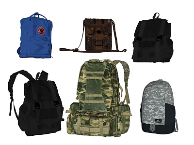Various Stylish Backpacks With Camouflage Black Blue Colors And Classic Designs 3d model