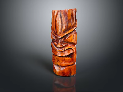 Scenic Natural Landscape Featuring Reddish Brown Wooden Totem Pole With Carved Face And Reflection 3d model