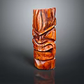 Scenic Natural Landscape Featuring Reddish Brown Wooden Totem Pole With Carved Face And Reflection