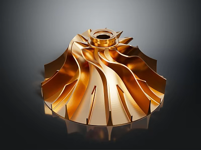 Golden Industrial Turbine Equipment With Streamlined Blades And Central Hub 3d model