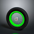 Car Tire With Black Rubber Green Rim And Silver Center Cap Design For Vehicle