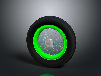 Car Tire With Black Rubber Green Rim And Silver Center Cap Design For Vehicle 3d model