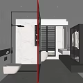Modern Bathroom Interior With Glass Shower Marble Walls Freestanding Tub And Storage Cabinet