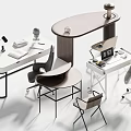 Modern desk and chair combination study desk computer desk 3d model