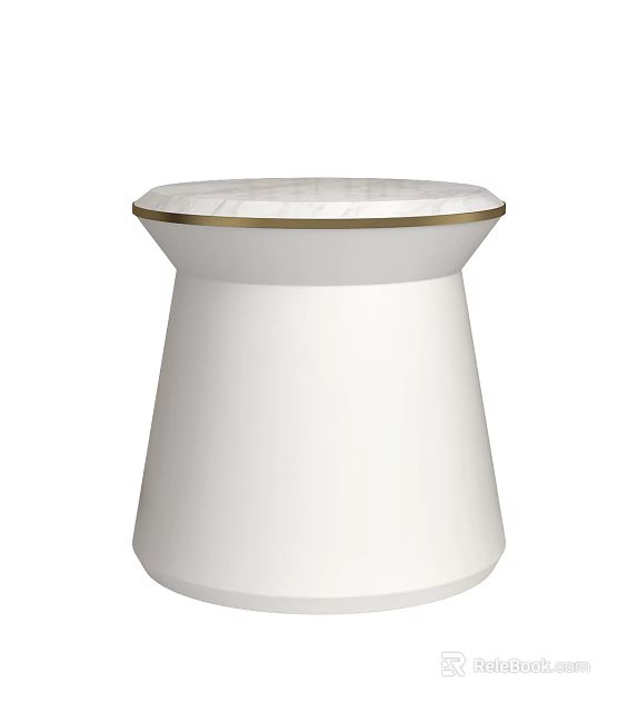 Modern Minimalist Round Side Table With White Base And Marble Top Gold Trim 3d model