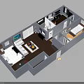 Adorable Pet Cat Living In Modern Apartment With Living Room Kitchen And Bedroom