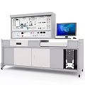 Educational Lab Workstation with Control Panel Computer Monitor and Storage Cabinets 3d model