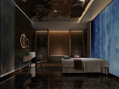 Modern SPA Sauna Interior With Marble Bathtub Bed And Luxury Design 3d model