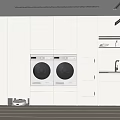 Modern Laundry Room Interior With Storage Cabinets Washing Machines And Sink