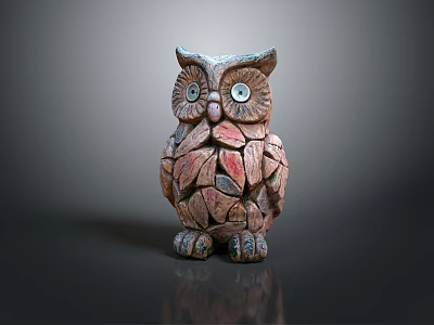 Colorful Fragmented Owl Sculpture With Artistic Puzzle Like Pieces As Flying Animal Decor 3d model