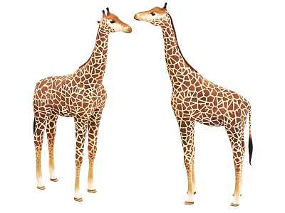 Lifelike Giraffe Statues With Detailed Brown Spotted Pattern Standing Side By Side 3d model