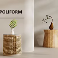Modern Stylish Bedside Tables With Woven Rattan And Wooden Design Plus Small Plants