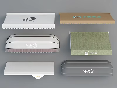 Various Stylish Awnings With Curved Flat Designs Different Colors And Open Brand 3d model