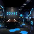 Modern Gaming Internet Cafe Interior With Multiple Computers Comfortable Seats And LED Lights 3d model