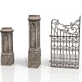 Architectural Elements Featuring Decorative Stone Pillars And Intricate Wrought Iron Gate