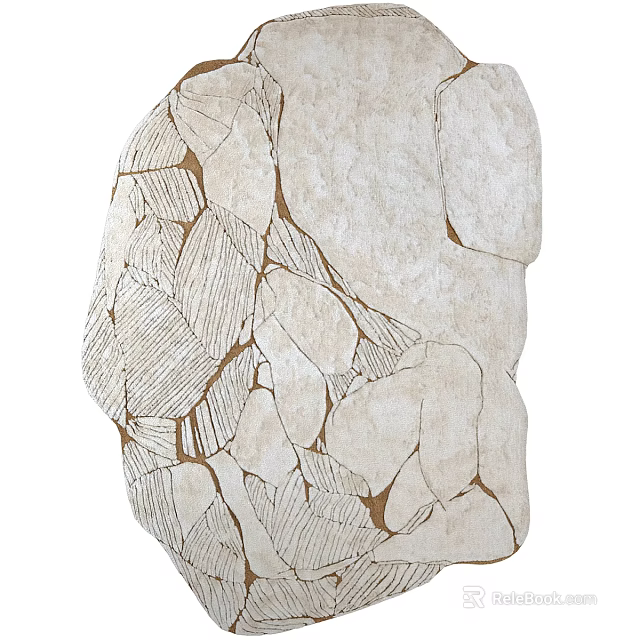 Stylish Shaped Carpet With Abstract Leaf Pattern And Neutral Beige Brown Tones 3d model 