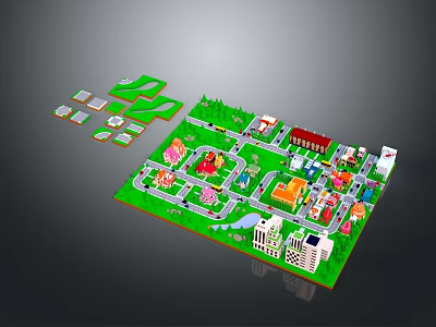 Miniature Terrain Model with Urban Layout Green Areas Buildings and Roads 3d model