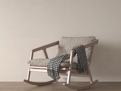 Cozy Light Gray Rocking Chair With Plaid Blanket On Armrest Wooden Floor And Light Wall 3d model