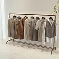 Stylish Neutral Tones Clothing Items On Metal Rack In Minimalist Room With Plant