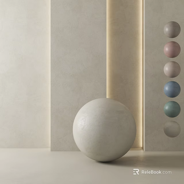 Neutral Tone Wall With Geometric Panel Design Colorful Sphere Decor And Soft Accent Lighting 3d model 