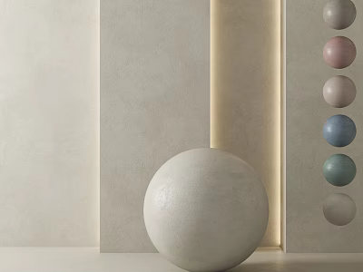 Neutral Tone Wall With Geometric Panel Design Colorful Sphere Decor And Soft Accent Lighting 3d model