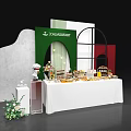 Elegant Coffee Break Area With White Tablecloth Food Display And Geometric Wall Design