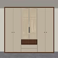 Minimalist Modern Wardrobe Interior with Light-colored Wooden Frame Rattan Panel Doors and Drawer