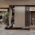 Modern Luxury Entryway Side Cabinet For Home Foyer With Decorative Plants And Marble Accents