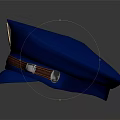Blue Police Hat With Gold Badge And Brown Leather Strap Design