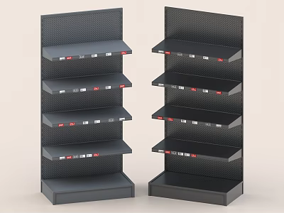 Black Multi Tier Display Shelves Double Units For Retail Product Showcase 3d model