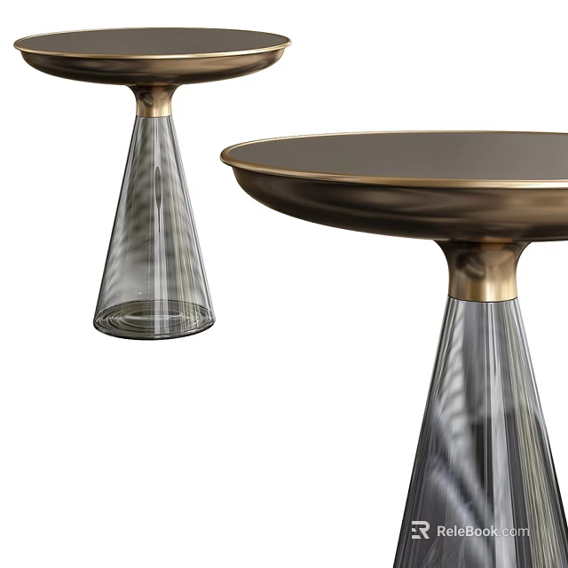 Modern Side Table With Black Top Gold Metal Trim And Clear Glass Base 3d model 
