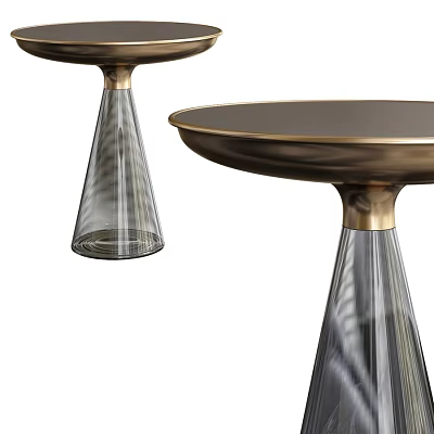 Modern Side Table With Black Top Gold Metal Trim And Clear Glass Base 3d model